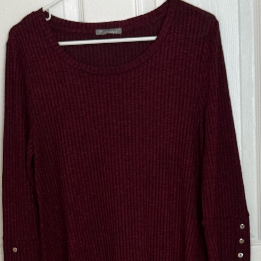 Burgundy Ribbed Sweater with Button Cuffs